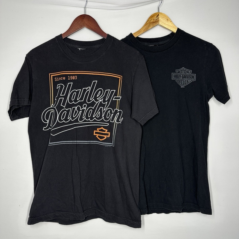 LOT 2 Harley Davidson Small Black T Shirts Bedford Dallas Texas Men Tees